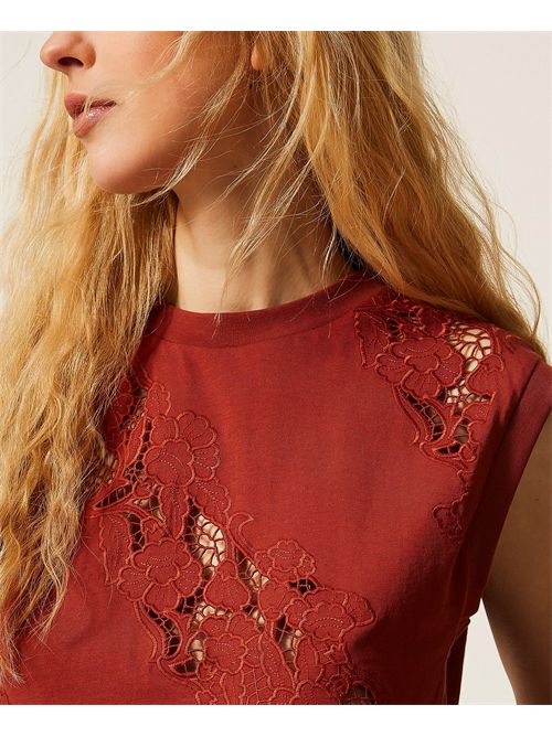 T-shirt con ricamo sangallo TWINSET | TT2050/13332